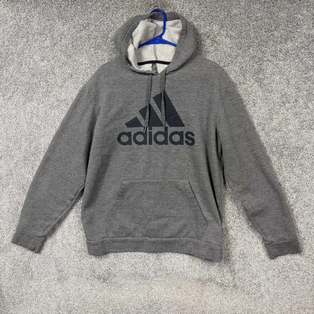 Adidas Golf Hoodie Mens Large Gray Big Logo Fleece Pullover Athletic Golfwear